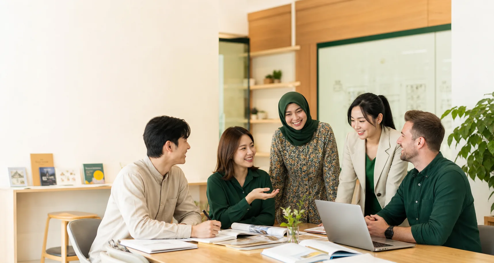 A diverse group of professional partner instructors collaborating at I Seodang
