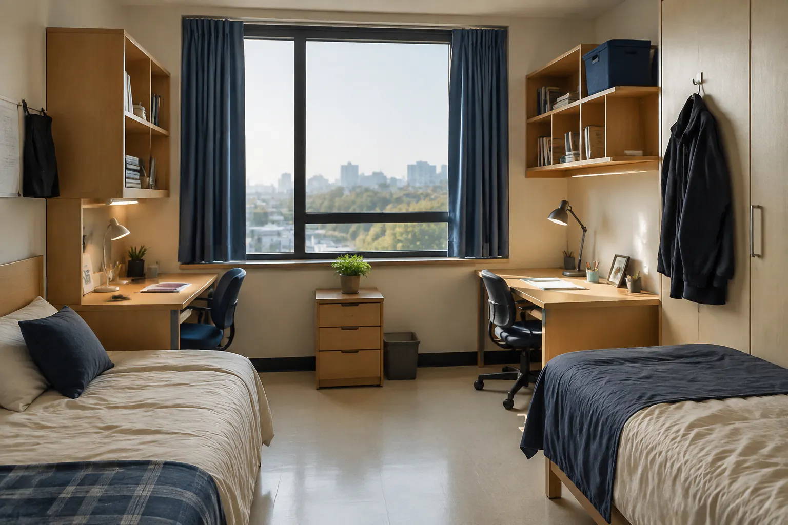 International students settling into a clean Korean university dormitory
