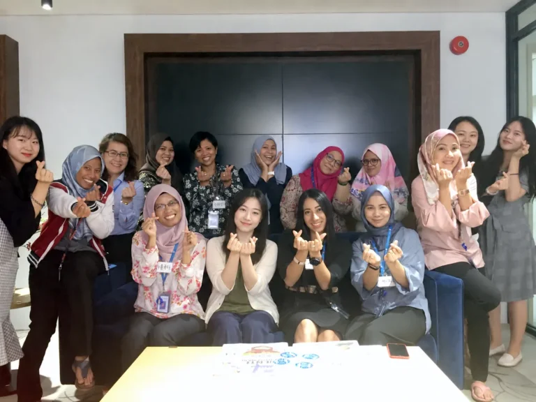 Employees at a corporate Korean training session