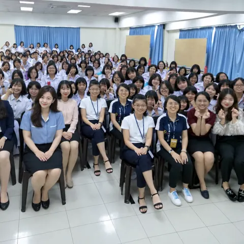 Hall full of secondary school students with iSeodang Korean teachers in Johor
