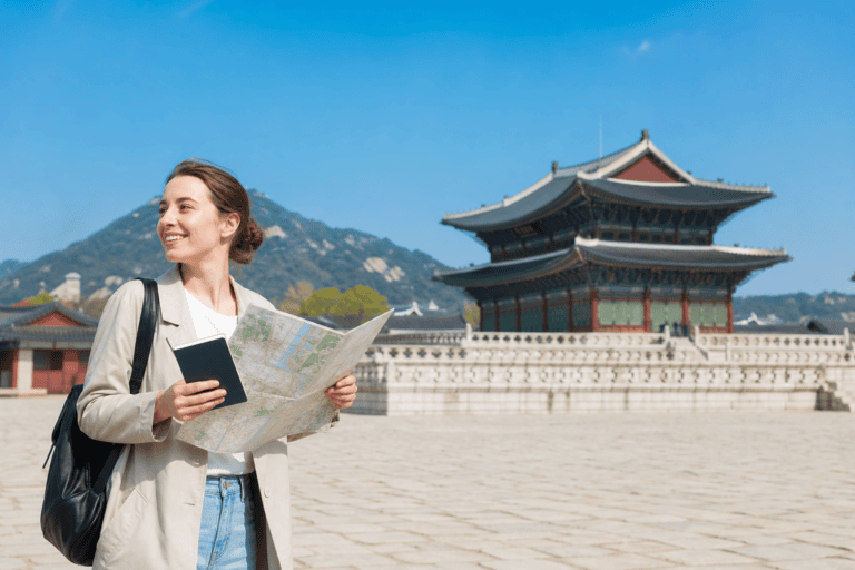 Gyeongbokgung Palace in Seoul under a blue sky